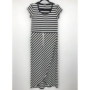 Talbots Striped Nautical Stretch Maxi Faux Wrap Dress Black White Small Petite